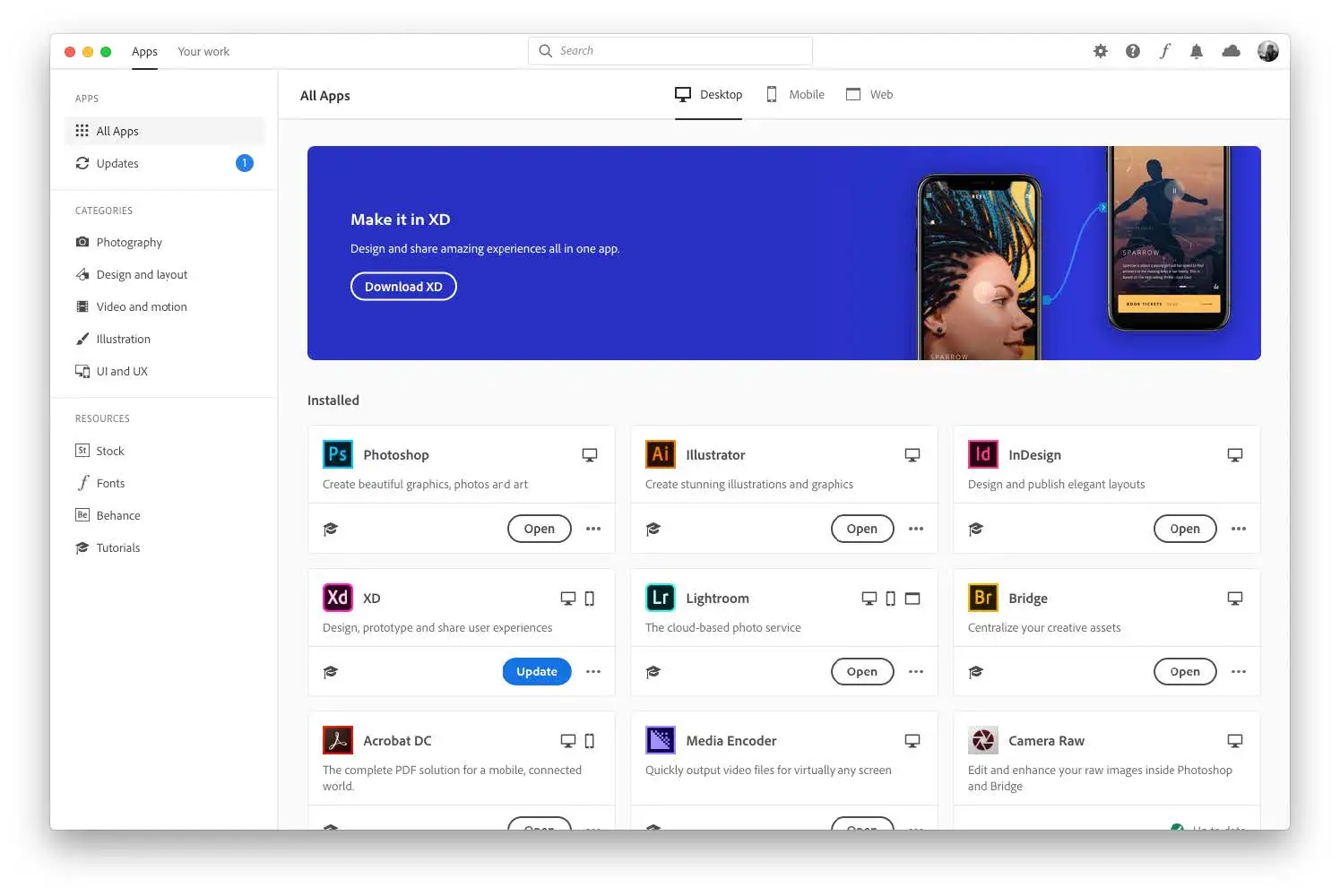Adobe Creative Cloud Interface
